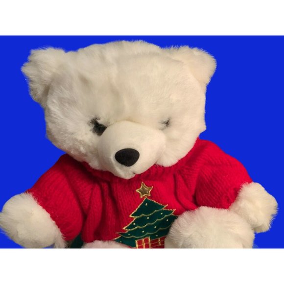 Holiday K-MART Christmas Plush White Teddy Bear 1997 RED Sweater - Picture 4 of 13
